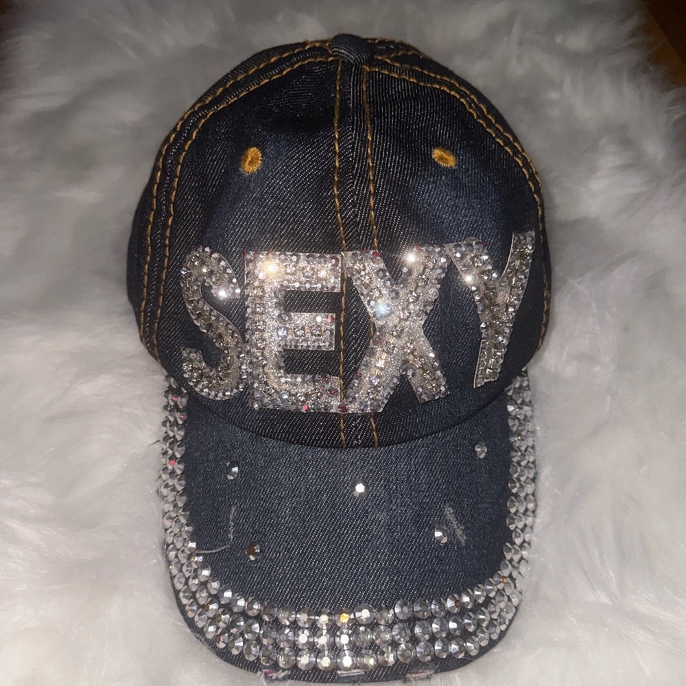 Bedazzled Blue and Silver Denim Cap
